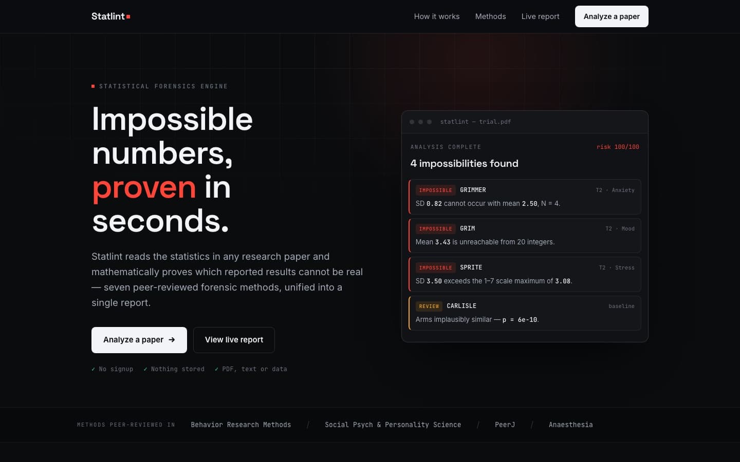 Statlint — live product